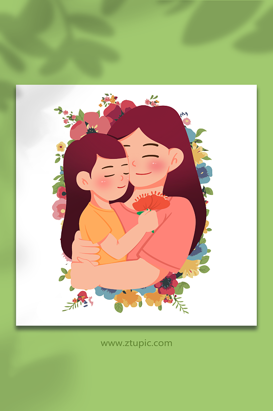 献花可爱手绘母亲节人物元素插画