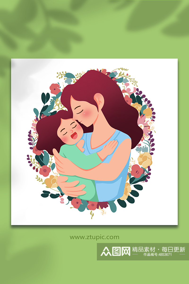 拥抱可爱手绘母亲节人物元素插画素材