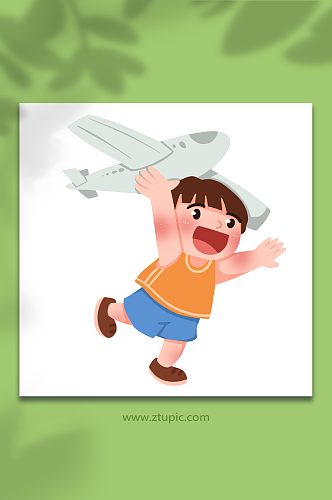 飞机有趣儿童节人物元素插画