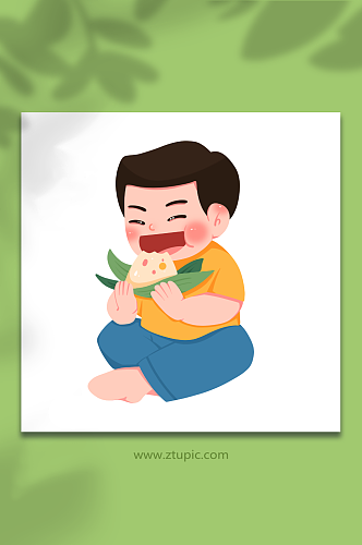 吃粽子卡通手绘端午节人物元素插画