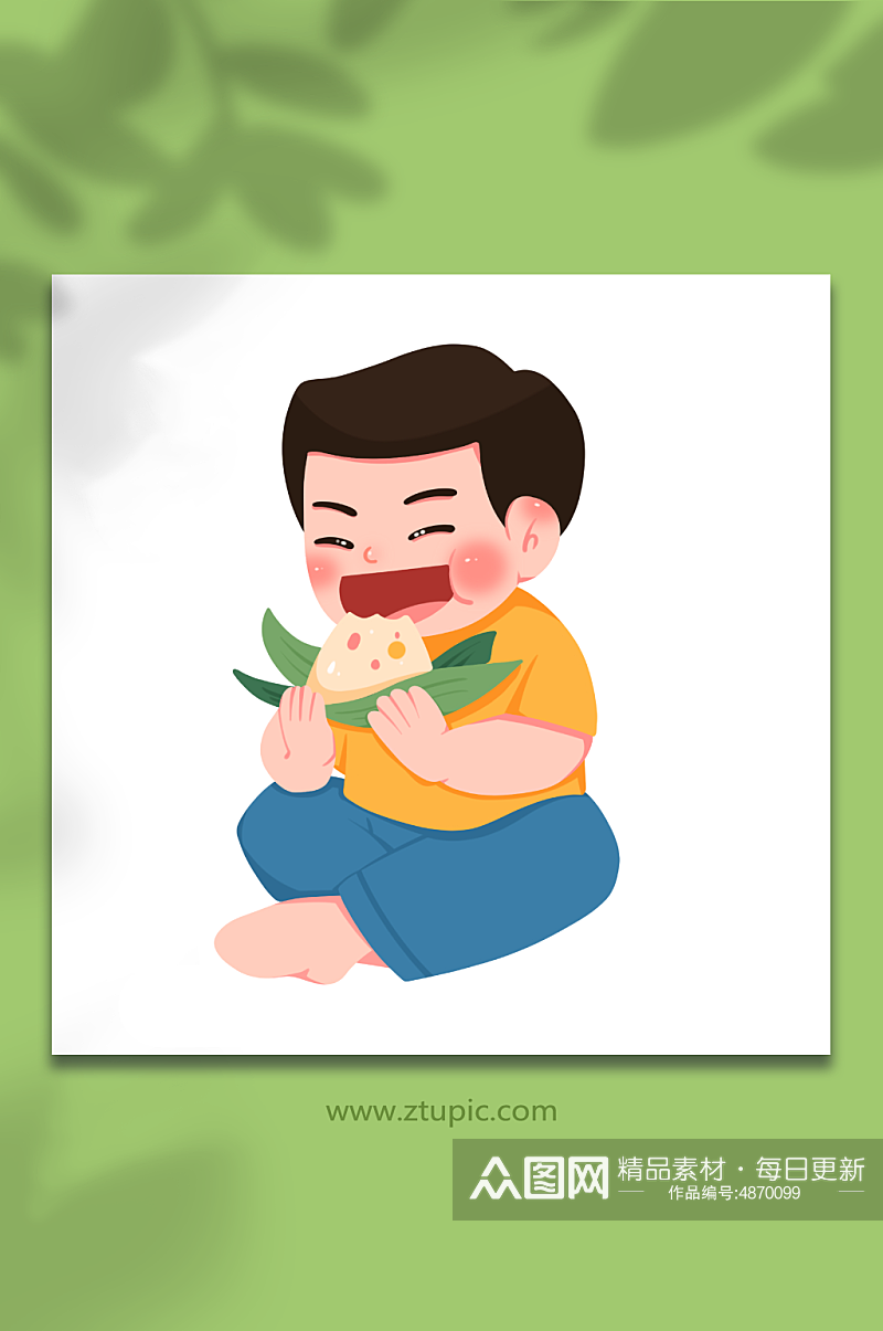 吃粽子卡通手绘端午节人物元素插画素材