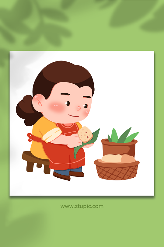 包粽子卡通手繪端午節(jié)人物元素插畫