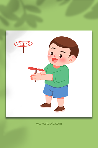 竹蜻蜓手绘复古怀旧儿童节人物游戏元素插画