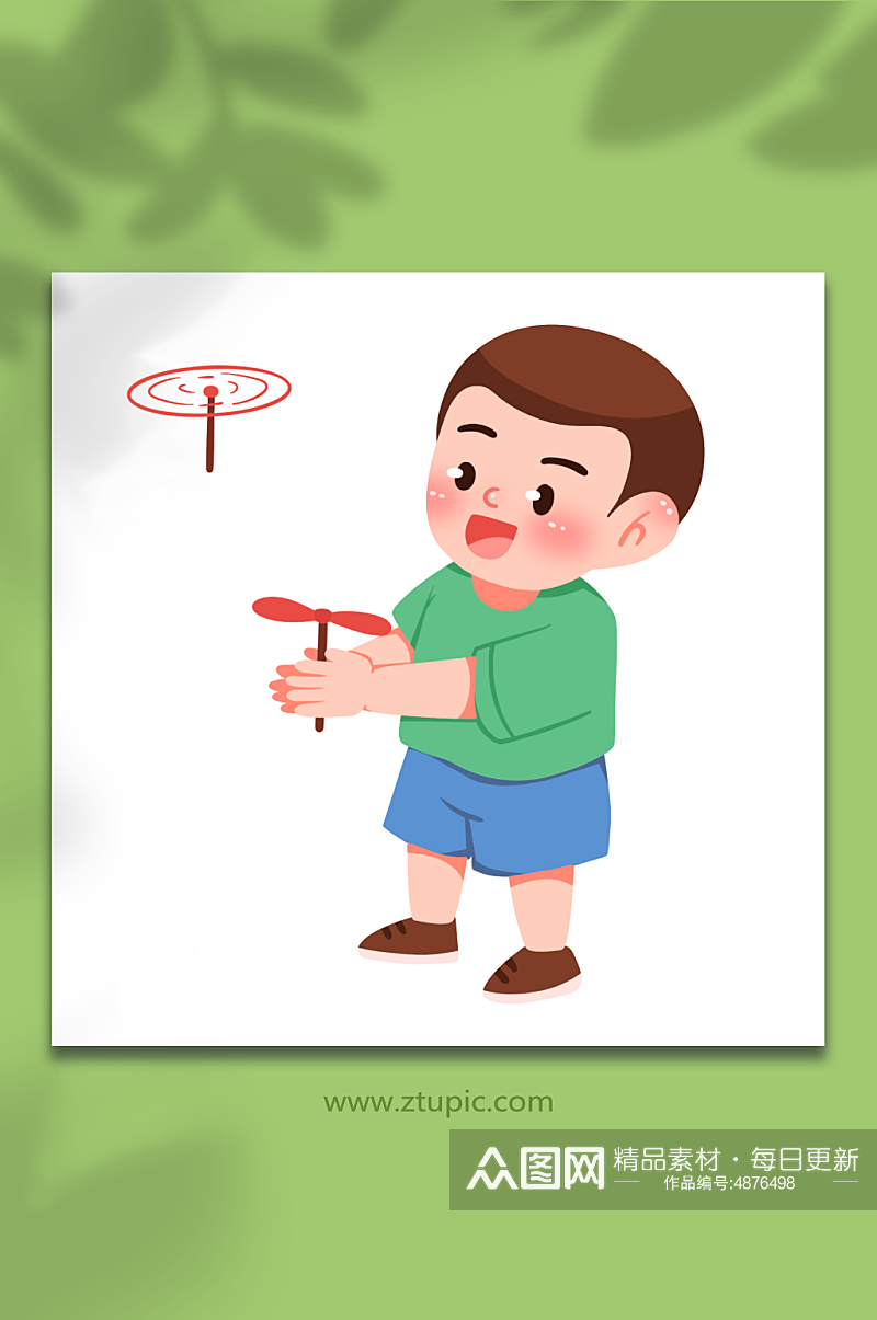 竹蜻蜓手绘复古怀旧儿童节人物游戏元素插画素材