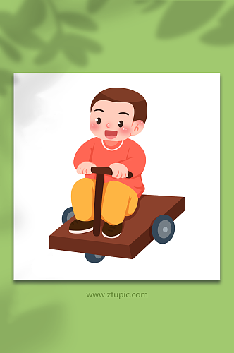 木板车可爱复古怀旧儿童节人物游戏元素插画