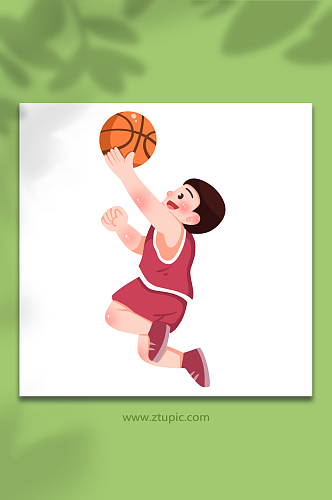 跳跃卡通打篮球运动人物元素插画