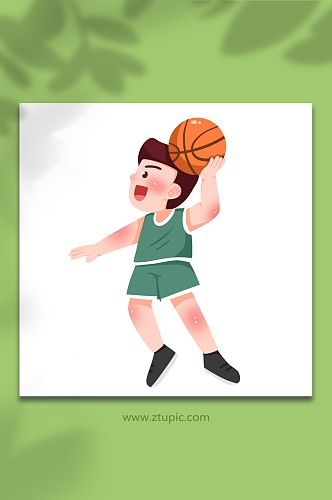 单手手绘打篮球运动人物元素插画