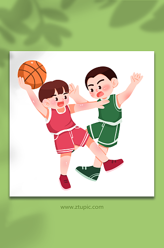 跳拦双人打篮球运动人物元素插画