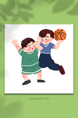 碰撞双人打篮球运动人物元素插画