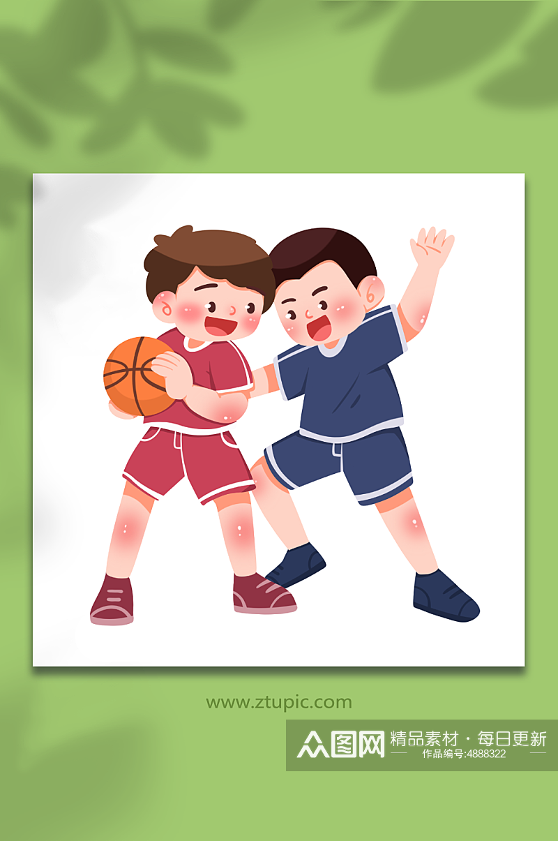 激烈双人打篮球运动人物元素插画素材