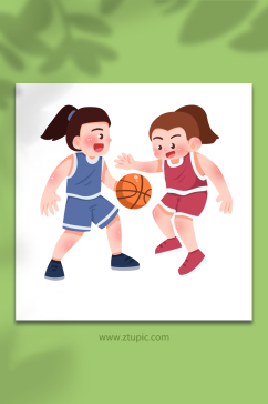 进攻双人打篮球运动人物元素插画
