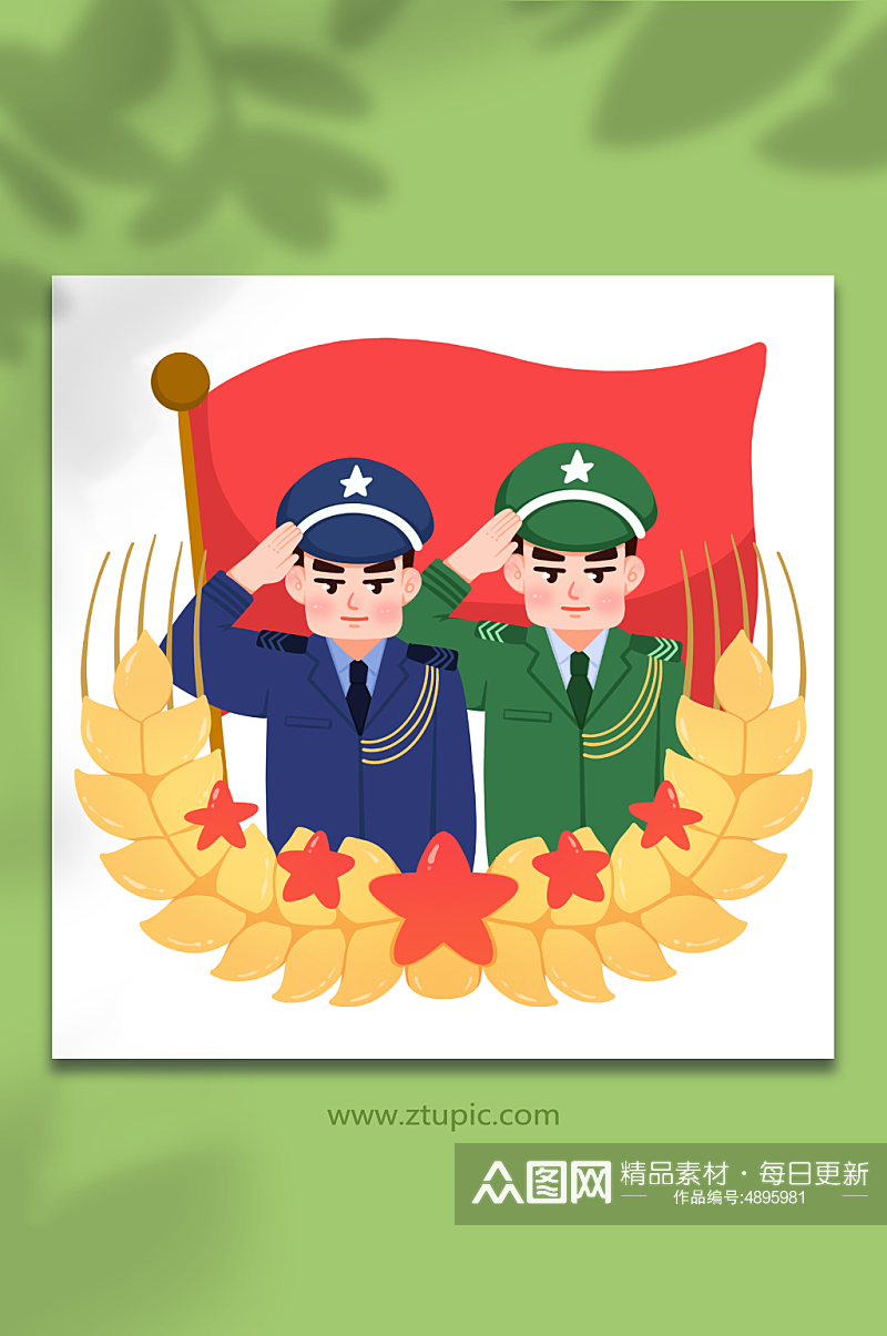 军人手绘建党节人物插画素材