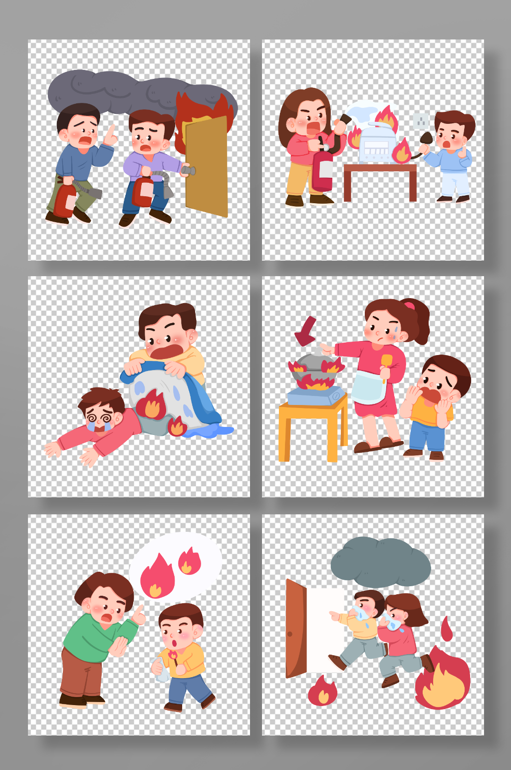 卡通消防急救安全常识插画素材