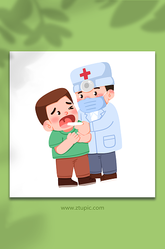 看医生卡通慢性咽喉炎疾病医疗插画