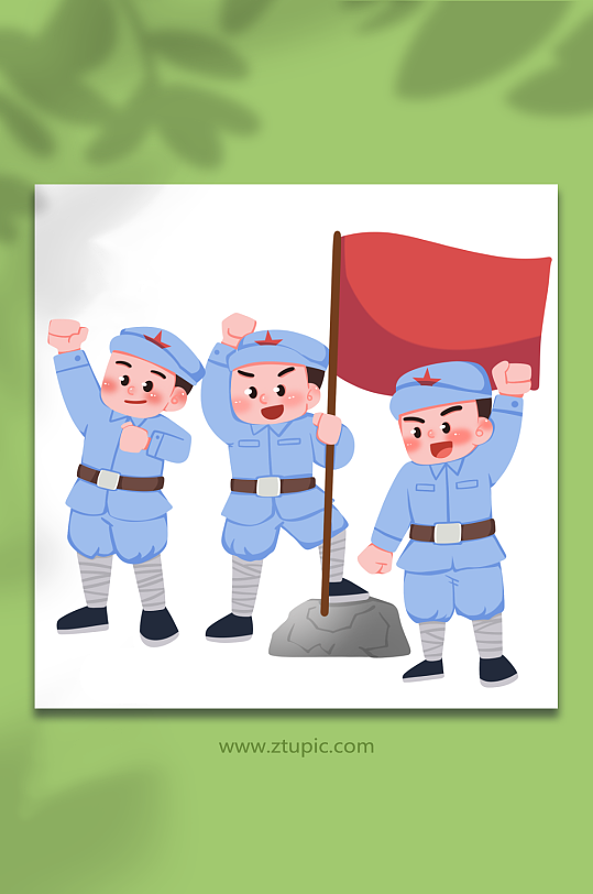 红旗手绘八路军军人建党节爱国插画