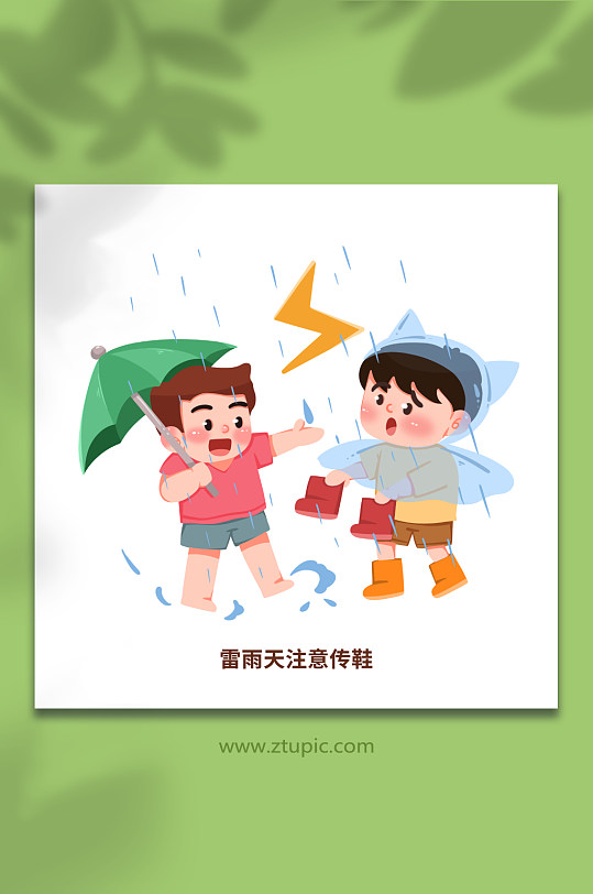 雨鞋手绘夏季避雷防雷电安全知识插画