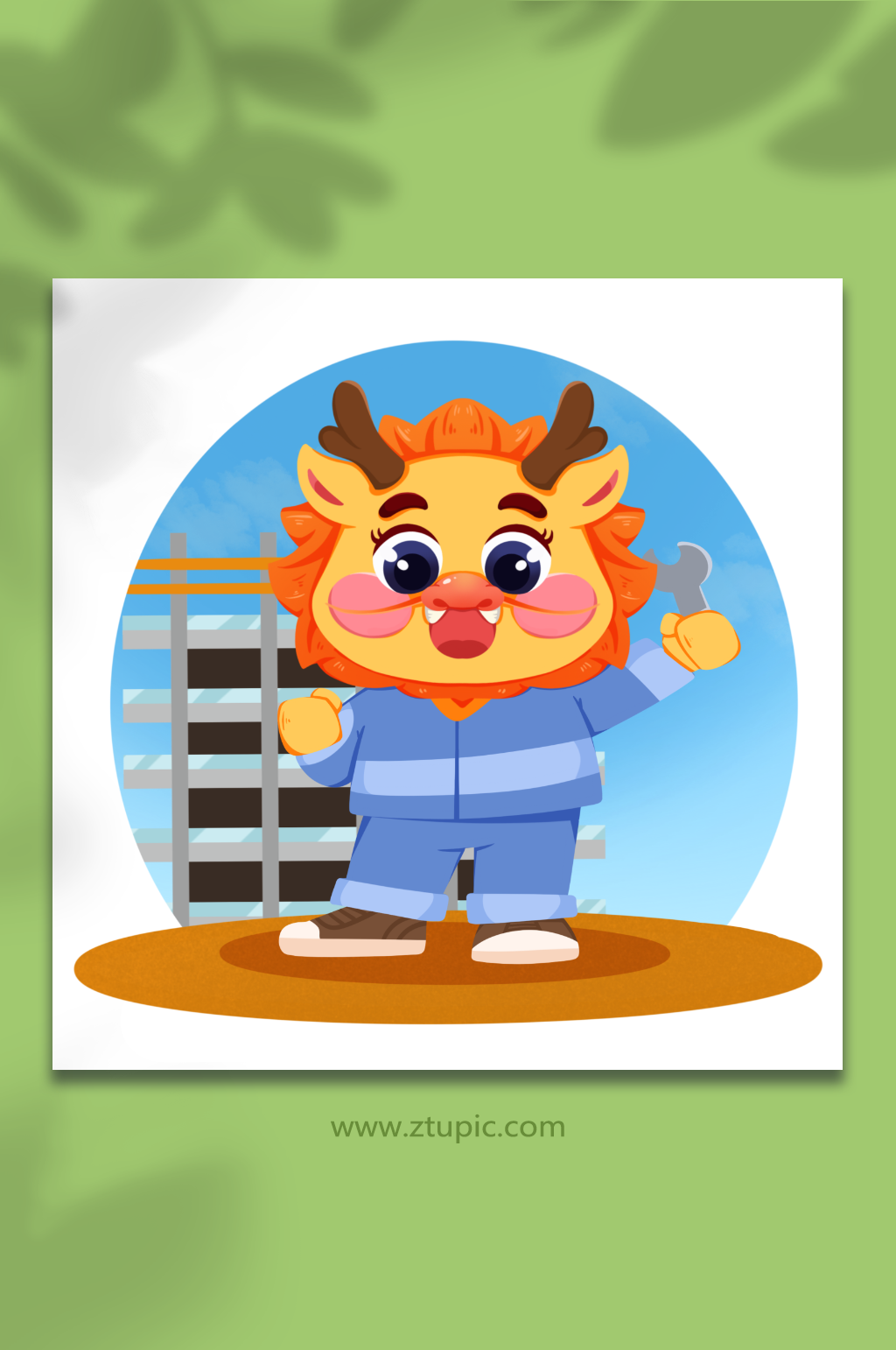 劳动工人手绘龙年拟人形象插画素材