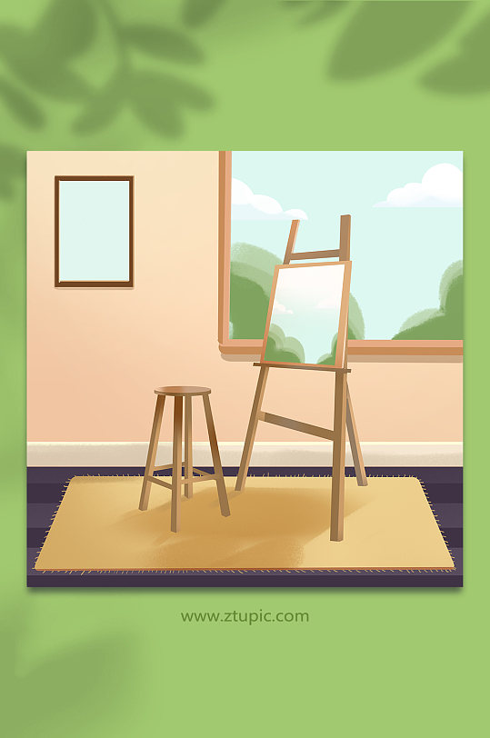 简约手绘温馨美术画室背景元素-众图网