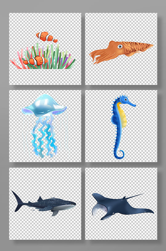 海洋卡通海底动物元素插画