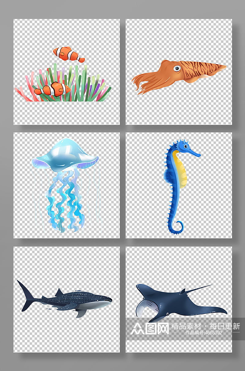 海洋卡通海底动物元素插画素材