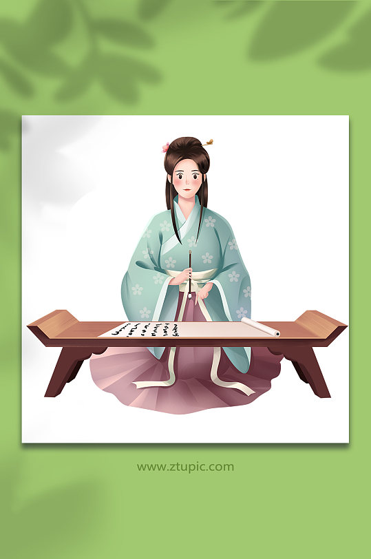 古风汉服书法人物插画-众图网
