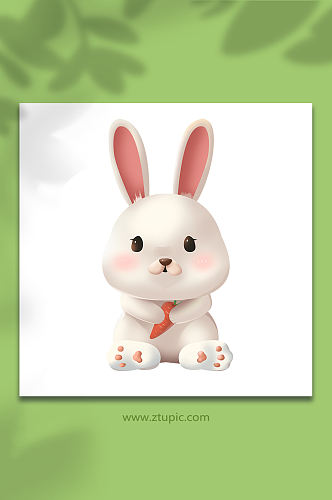 可爱小白兔拿萝卜兔年十二生肖插画