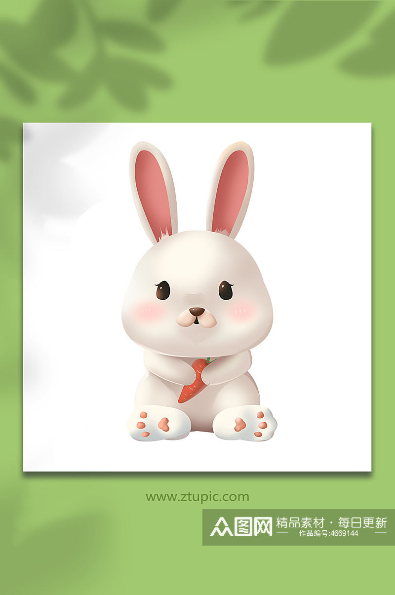 可爱小白兔拿萝卜兔年十二生肖插画素材