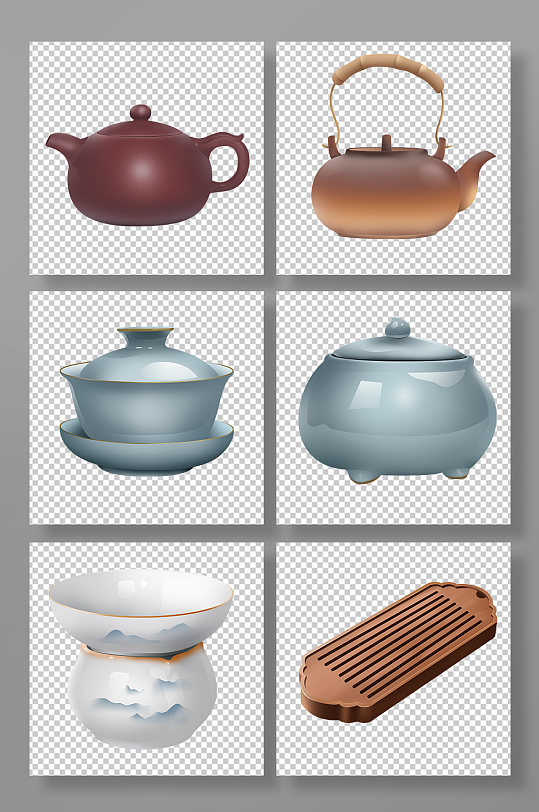 中式茶道茶具物品元素插画