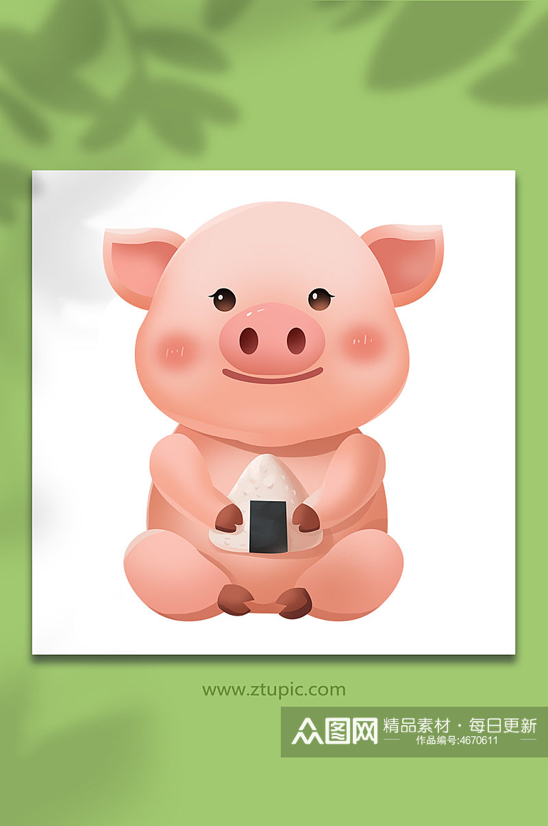 可爱小猪吃饭团生肖猪年插画素材