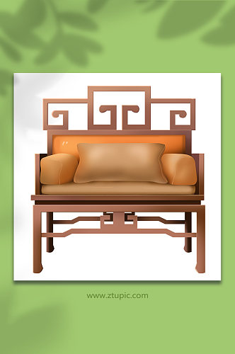 中式单人沙发古典木质家具物品元素插画