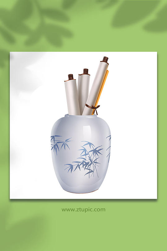 书画缸画缸琴棋书画物品元素插画-众图网