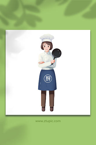 拿平底锅的女厨师人物插画