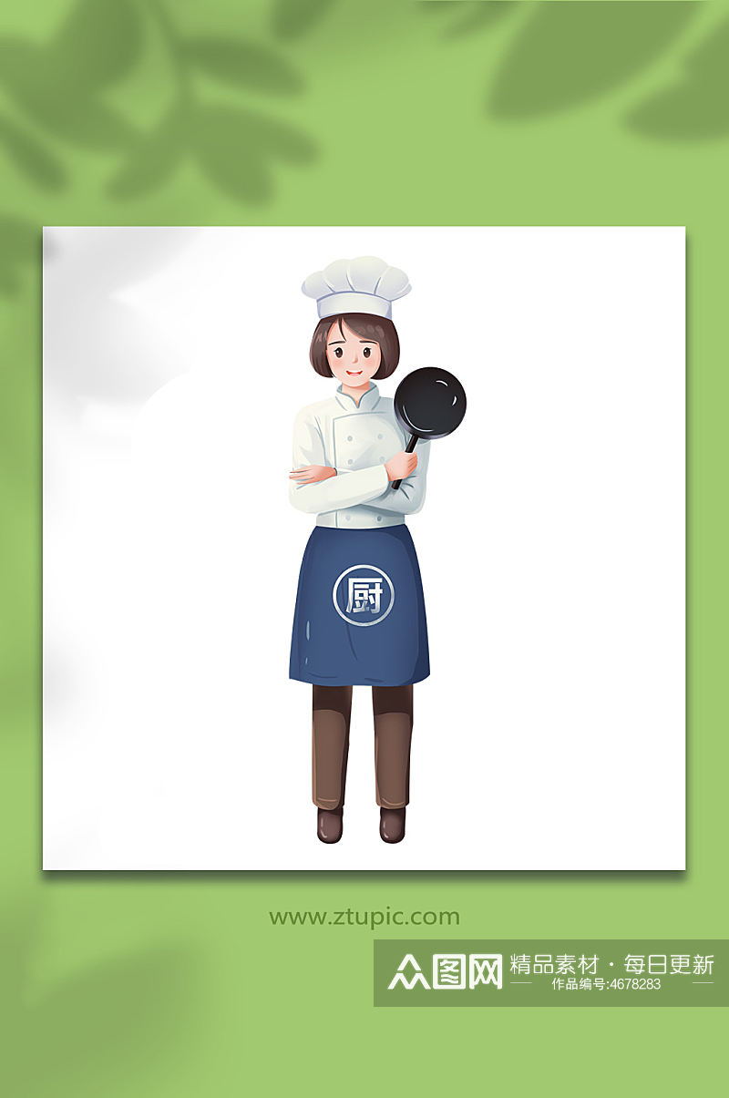 拿平底锅的女厨师人物插画素材