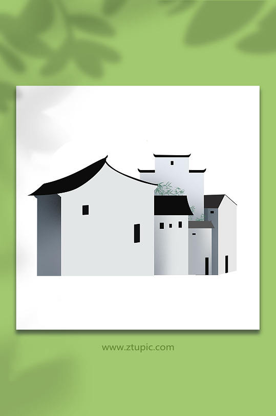 竹叶江南老街古建筑徽派建筑元素插画-众图网