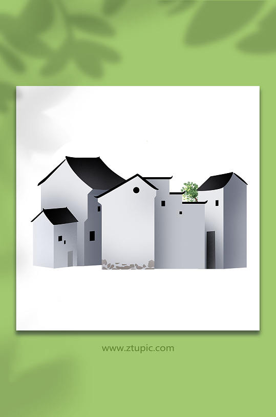 微立体江南老街古建筑徽派建筑元素插画-众图网