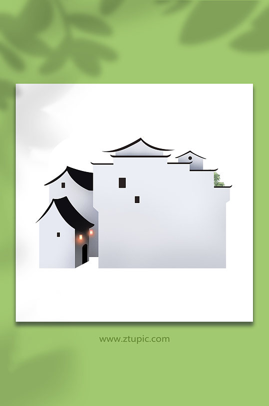 白墙黑瓦古典明清民居古村徽派建筑插画