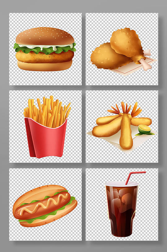 可乐炸鸡汉堡薯条快餐美食元素