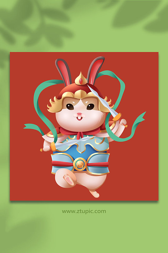 手绘兔子形象新年兔年门神插画