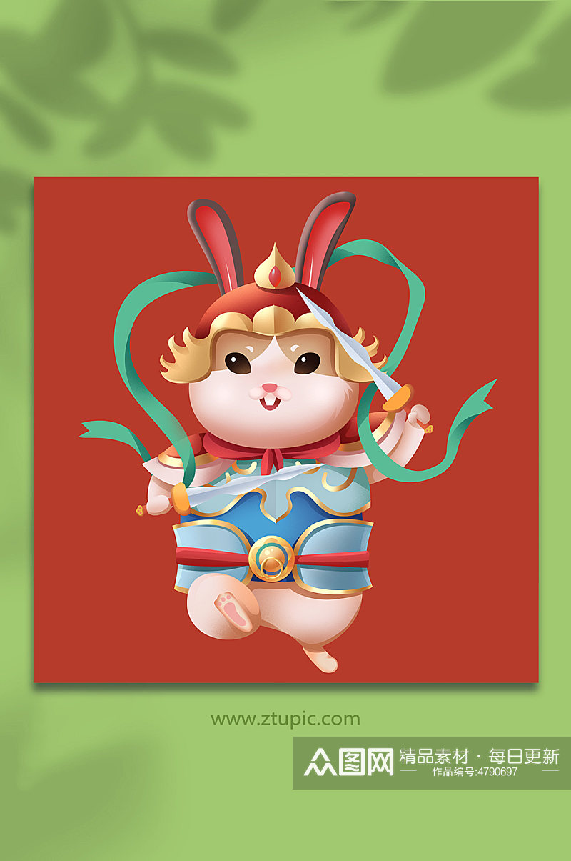 手绘兔子形象新年兔年门神插画素材
