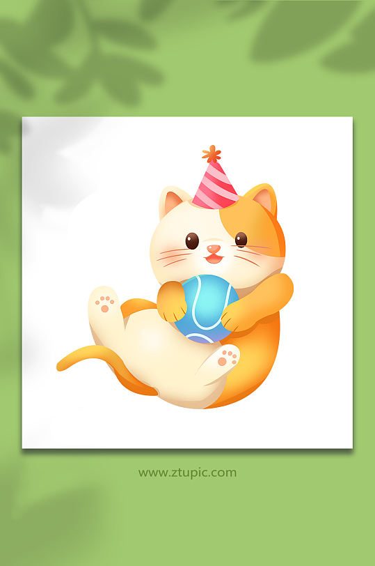 可爱小猫卡通生日派对动物形象插画元素