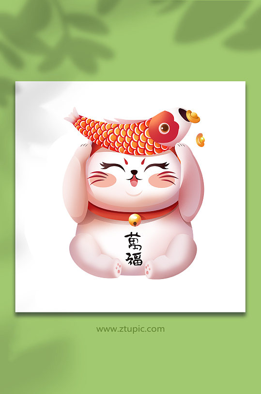 招财好运锦鲤摆件装饰招财猫元素插画-众图网