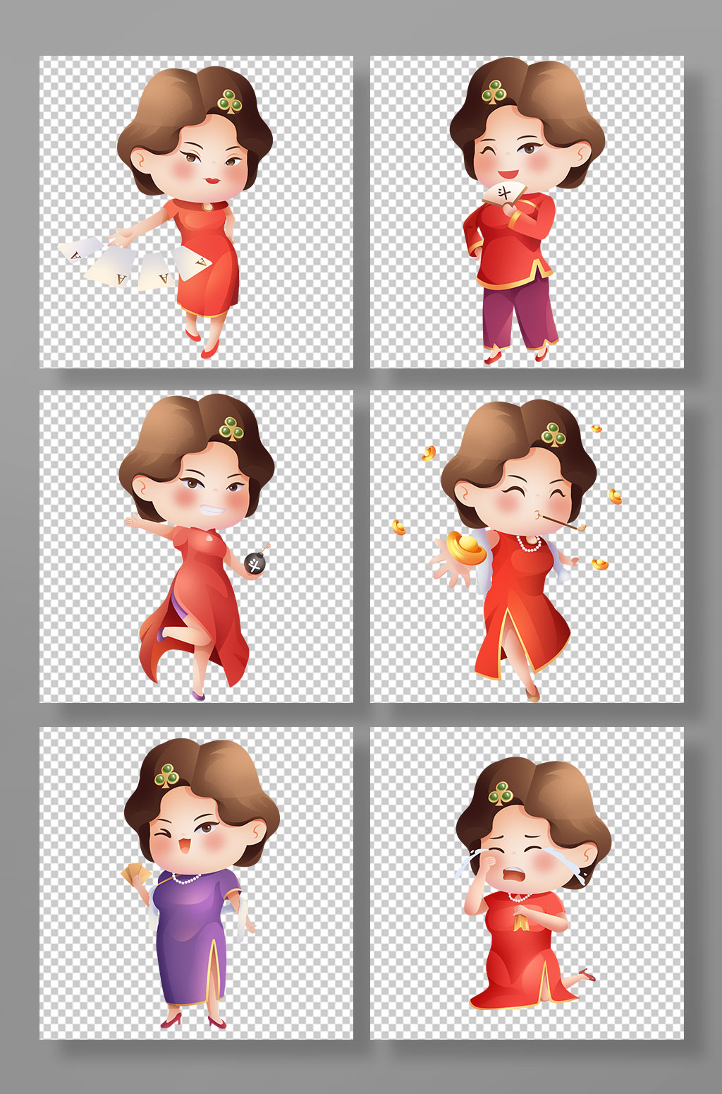 卡通包租婆地主婆斗地主人物元素插画素材