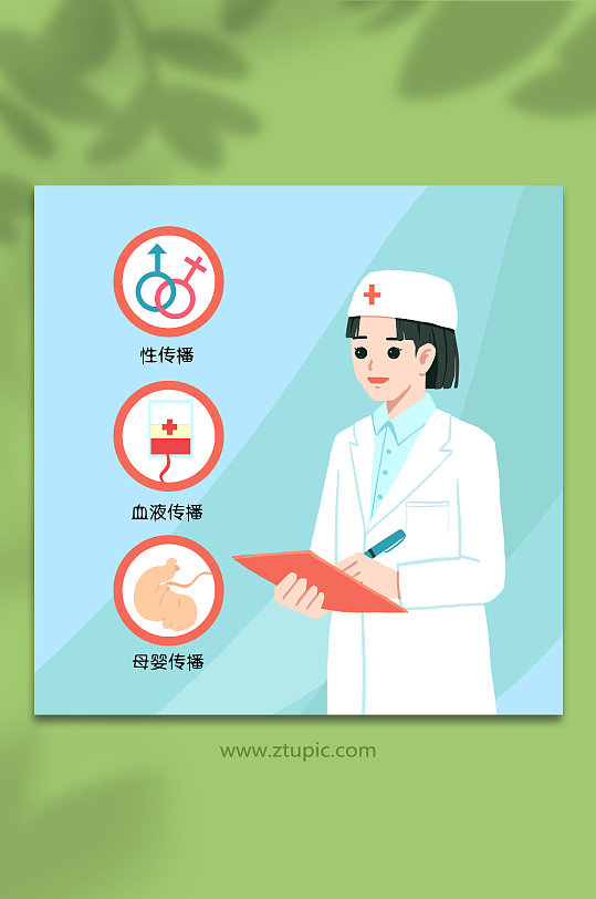 绿色扁平风艾滋病医护人员人物插画