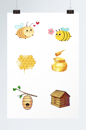 蜜蜂蜂蜜农产品元素插画
