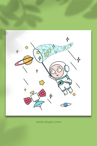 卡通可爱描边宇航员航天日元素