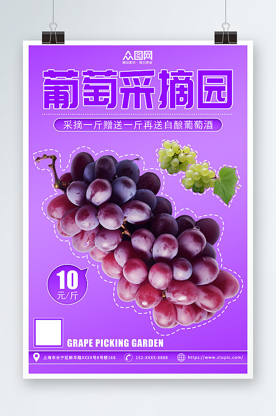 紫色简约时尚葡萄提子果园采摘活动海报