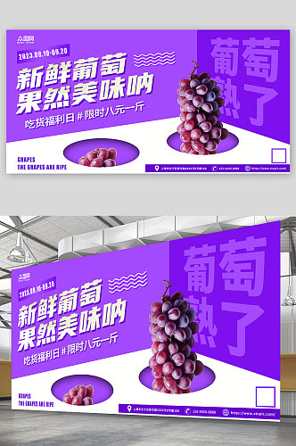 紫色新鲜葡萄水果店葡萄青提水果宣传展板