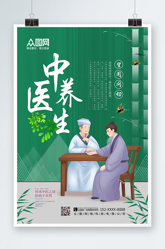绿色中国风中医养生文化海报