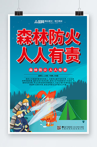 卡通插画森林防火安全海报