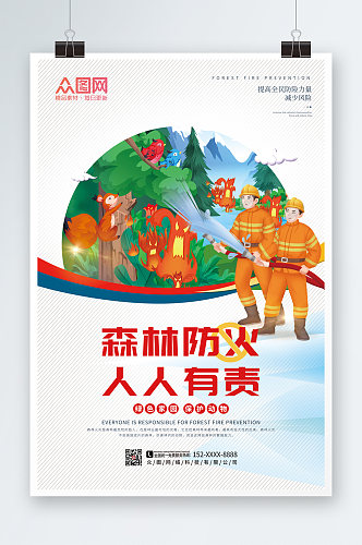 创意消防森林防火安全海报